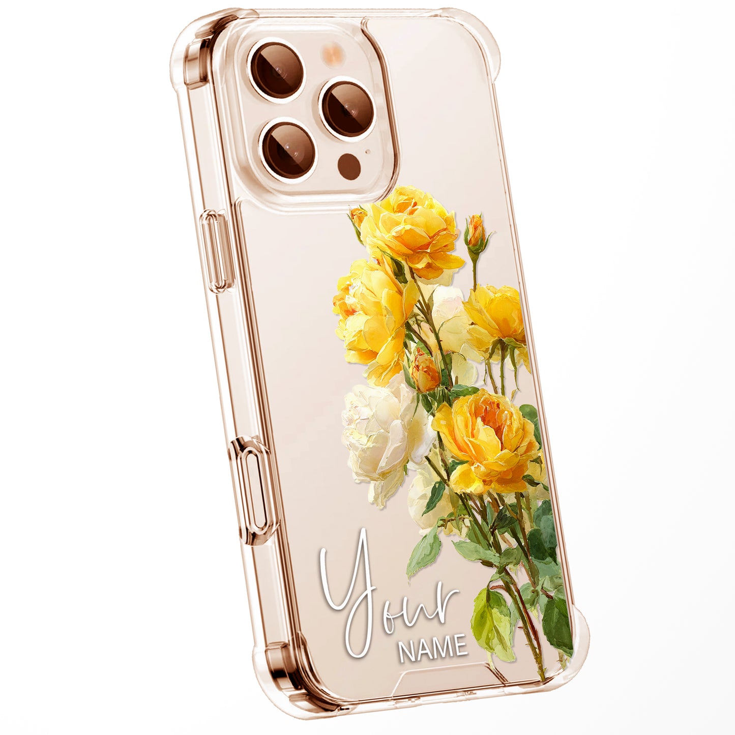 Personalised Floral Phone Case Custom Watercolour Pressed Flowers Luxury Cover, CLEAR Cover Roses iPhone 16 15 13 12 11 Plus Pro Samsung