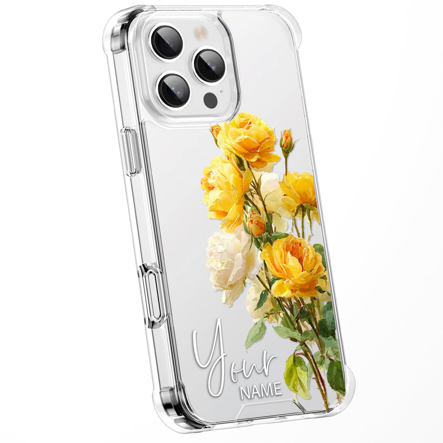 Personalised Floral Phone Case Custom Watercolour Pressed Flowers Luxury Cover, CLEAR Cover Roses iPhone 16 15 13 12 11 Plus Pro Samsung