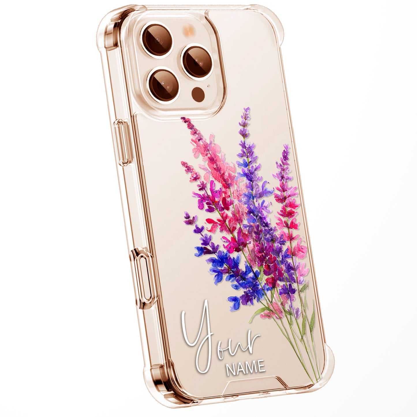 Personalised Floral Phone Case Custom Watercolour Pressed Flowers Luxury Cover, CLEAR Cover Roses iPhone 16 15 13 12 11 Plus Pro Samsung