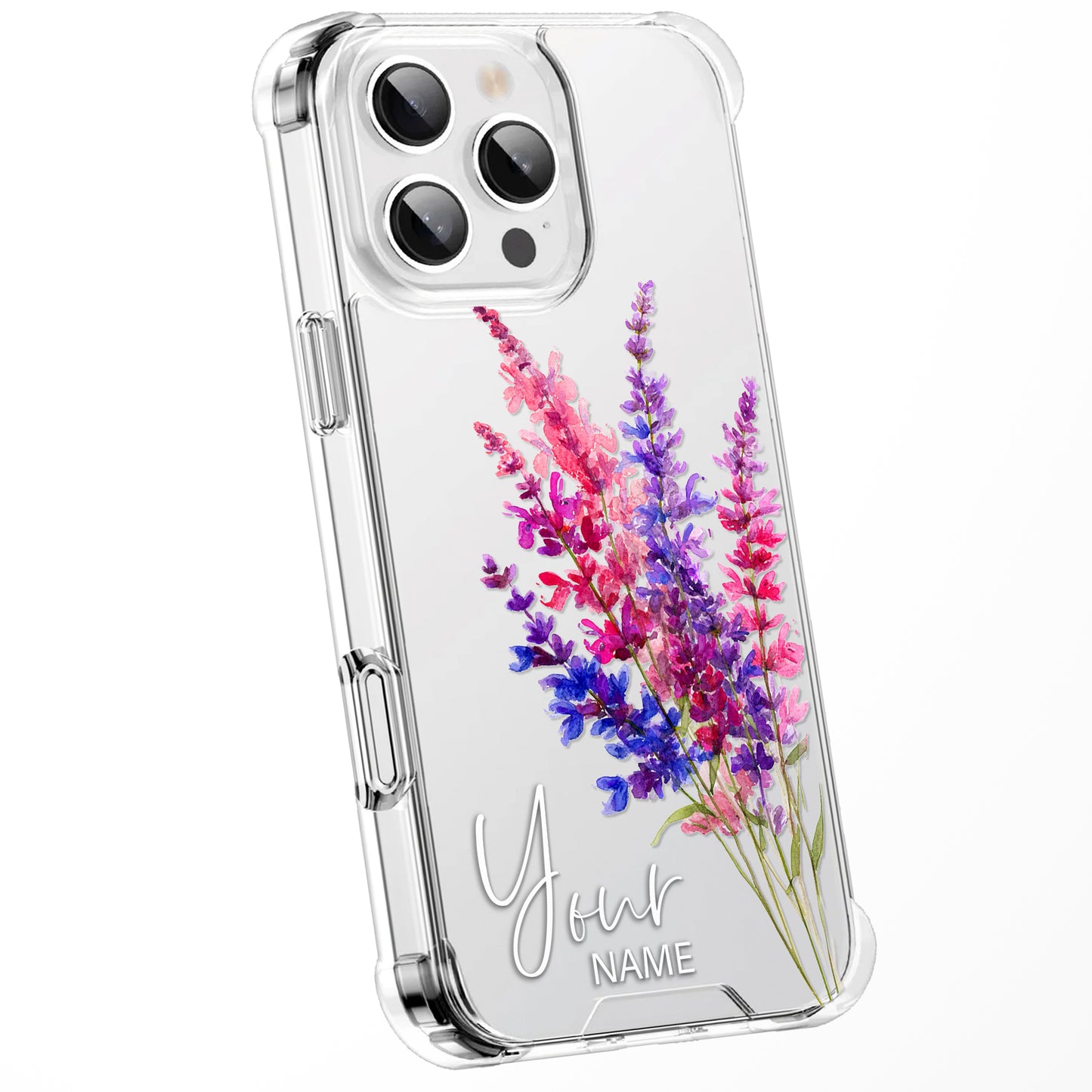 Personalised Floral Phone Case Custom Watercolour Pressed Flowers Luxury Cover, CLEAR Cover Roses iPhone 16 15 13 12 11 Plus Pro Samsung