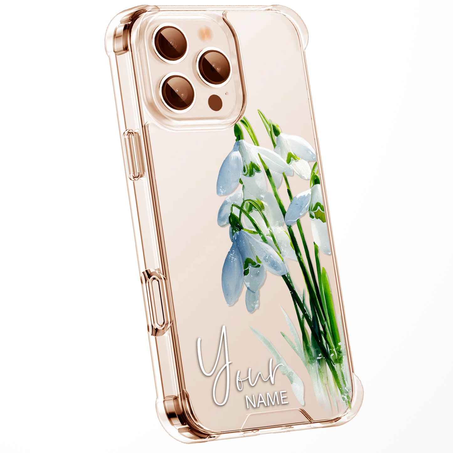 Personalised Floral Phone Case Custom Watercolour Pressed Flowers Luxury Cover, CLEAR Cover Roses iPhone 16 15 13 12 11 Plus Pro Samsung