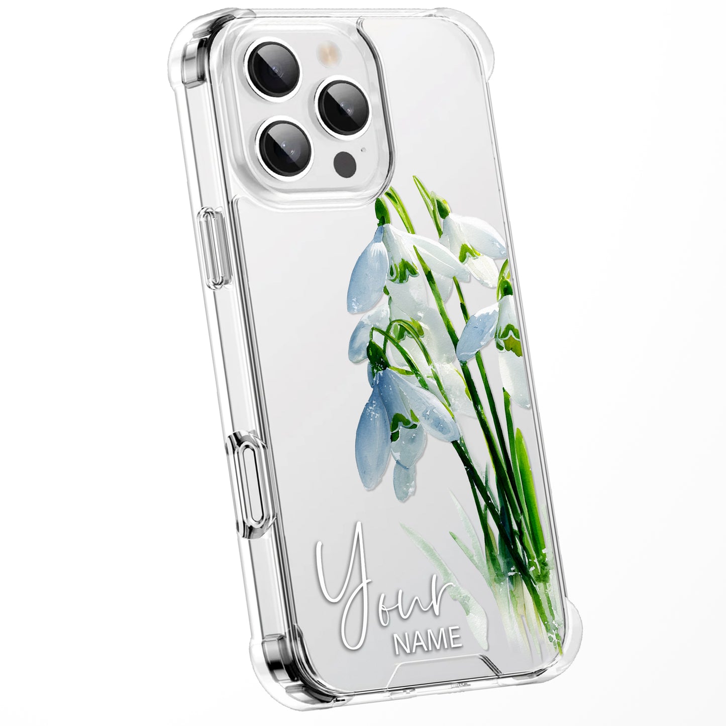 Personalised Floral Phone Case Custom Watercolour Pressed Flowers Luxury Cover, CLEAR Cover Roses iPhone 16 15 13 12 11 Plus Pro Samsung