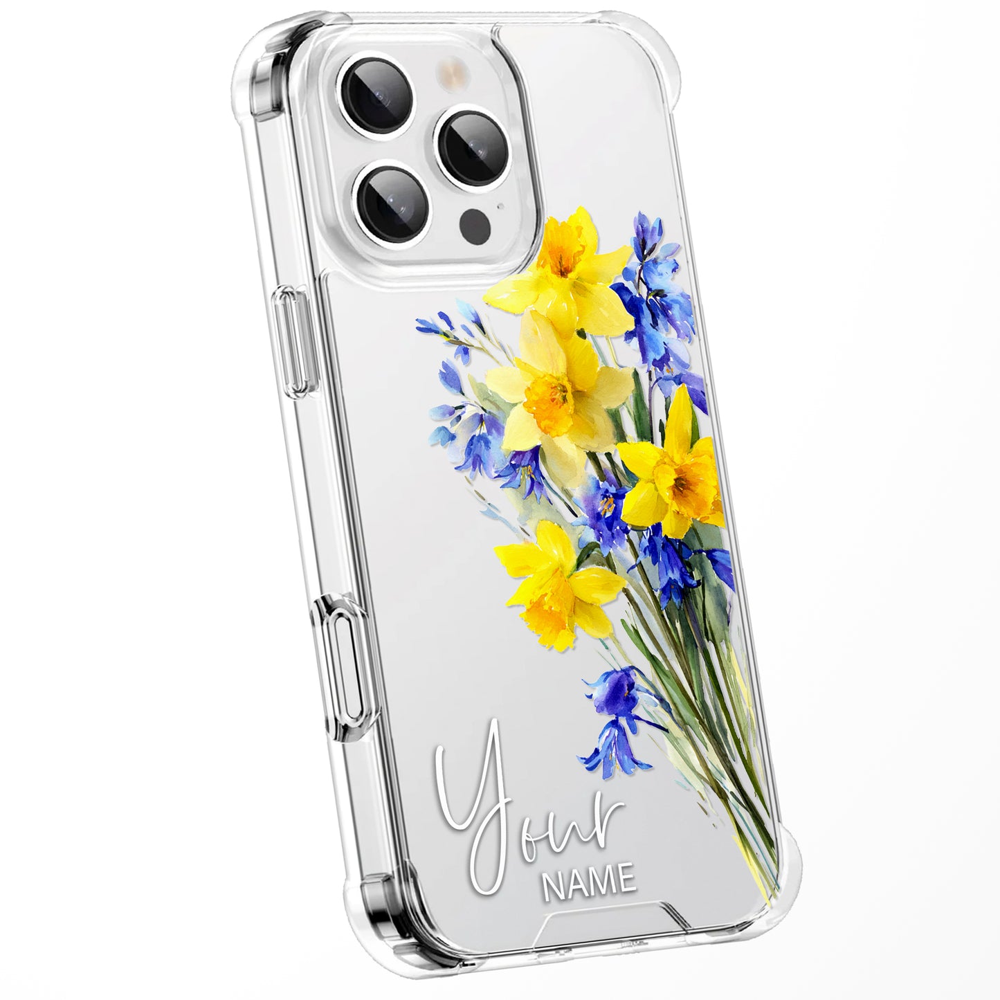 Personalised Floral Phone Case Custom Watercolour Pressed Flowers Luxury Cover, CLEAR Cover Roses iPhone 16 15 13 12 11 Plus Pro Samsung
