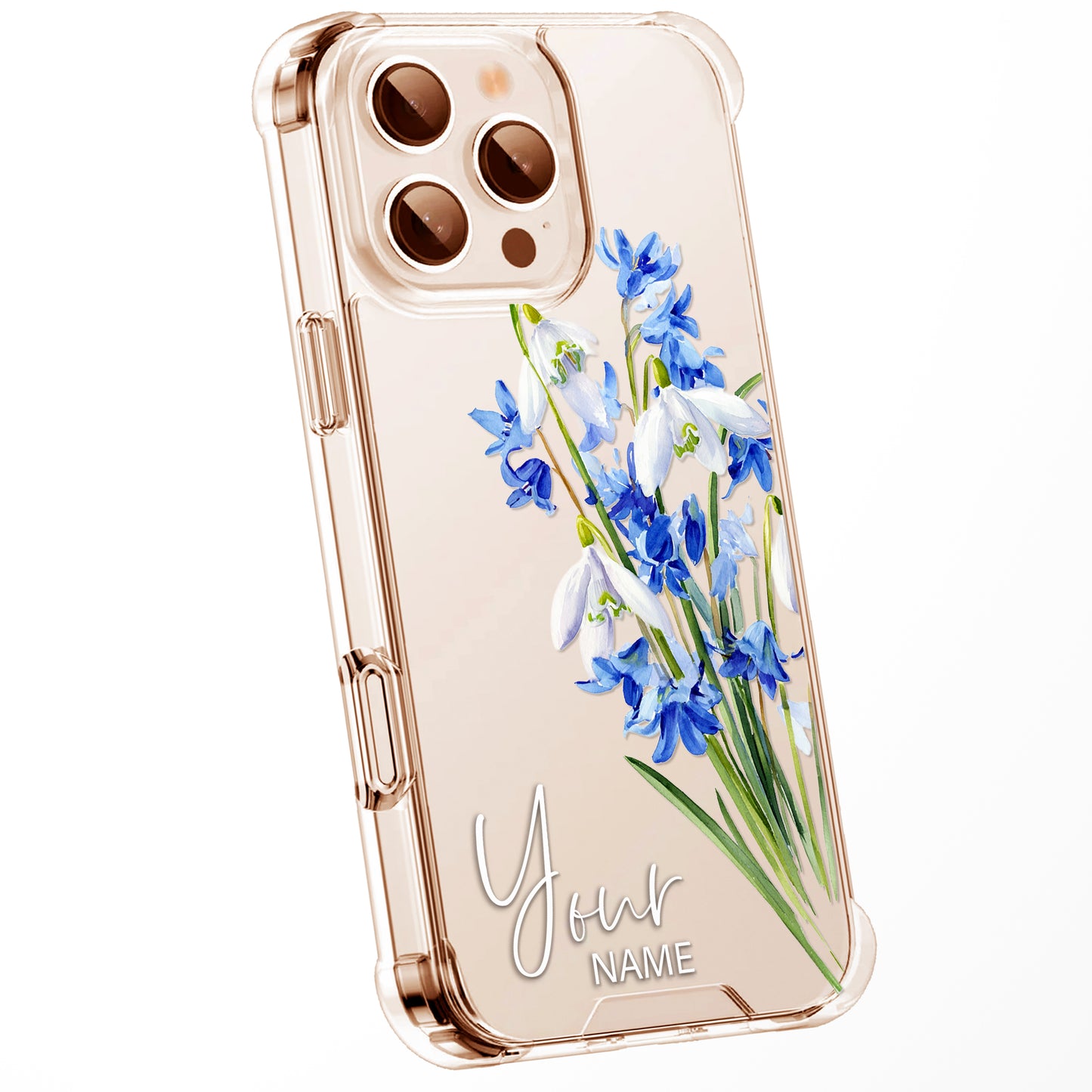 Personalised Floral Phone Case Custom Watercolour Pressed Flowers Luxury Cover, CLEAR Cover Roses iPhone 16 15 13 12 11 Plus Pro Samsung