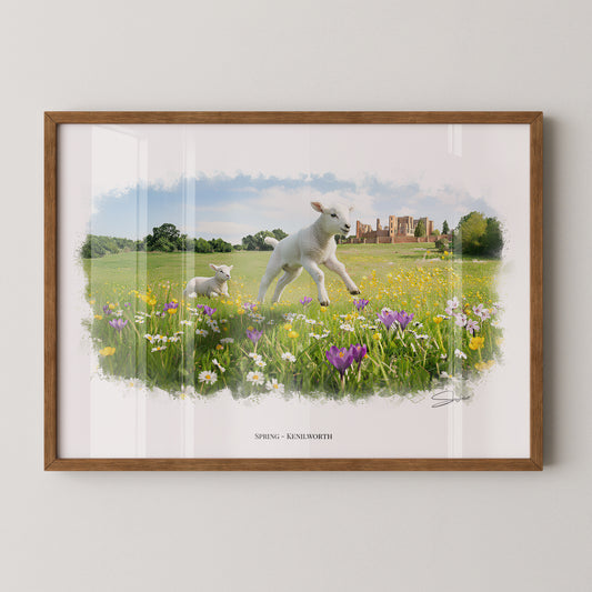 Kenilworth, Warwickshire Local Landmark Print - Spring Kenilworth by Simon Lambert. Framed or Unframed Print Various Sizes