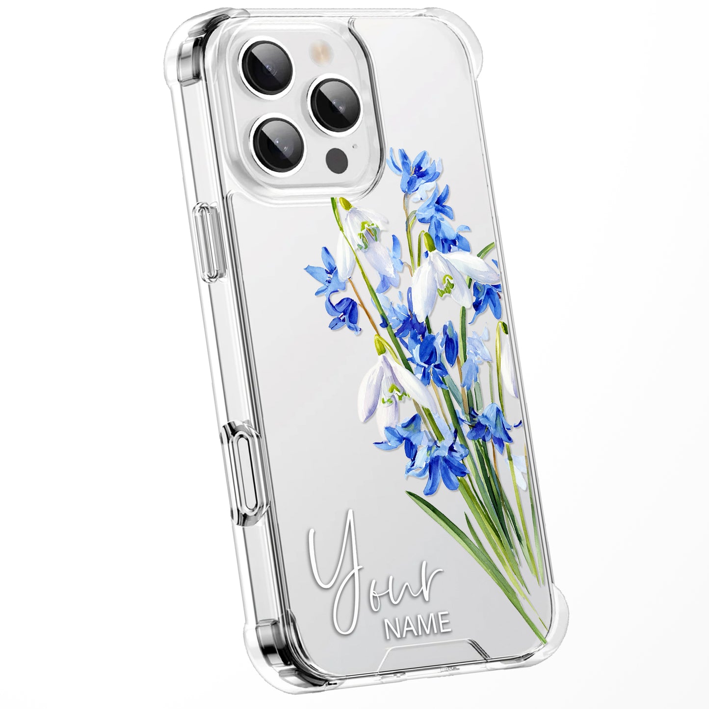 Personalised Floral Phone Case Custom Watercolour Pressed Flowers Luxury Cover, CLEAR Cover Roses iPhone 16 15 13 12 11 Plus Pro Samsung