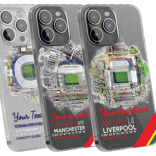 Personalised Phone Case Cover Football Team Stadium Water Colour Effect Style Customised for iPhone 16 15 14 13 12 11 Range