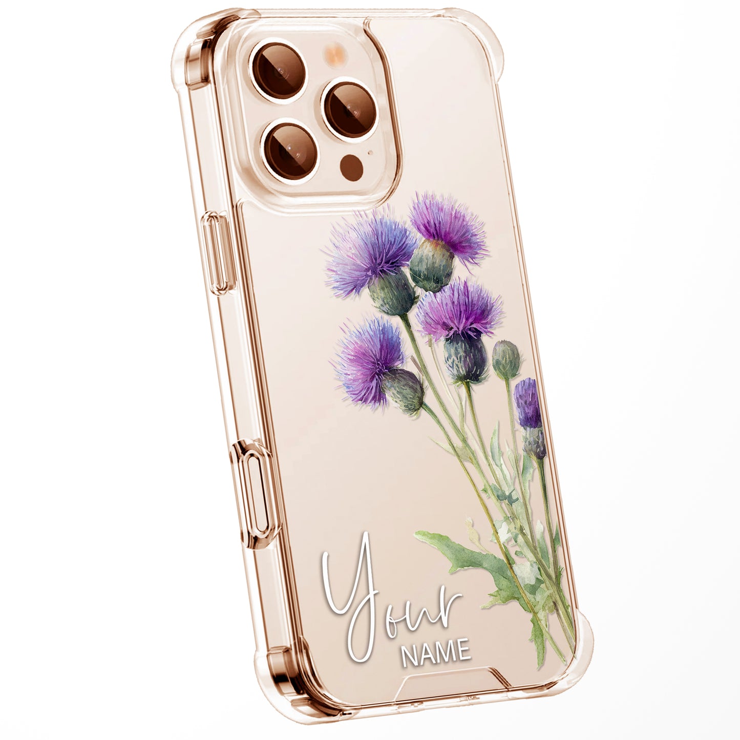 Personalised Floral Phone Case Custom Watercolour Pressed Flowers Luxury Cover, CLEAR Cover Roses iPhone 16 15 13 12 11 Plus Pro Samsung