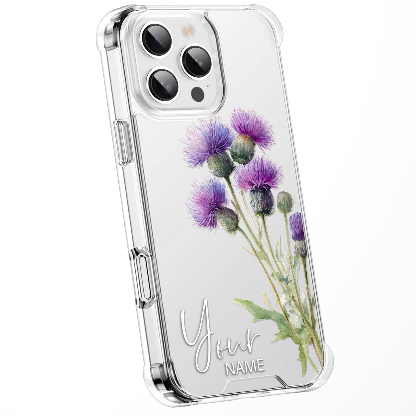 Personalised Floral Phone Case Custom Watercolour Pressed Flowers Luxury Cover, CLEAR Cover Roses iPhone 16 15 13 12 11 Plus Pro Samsung
