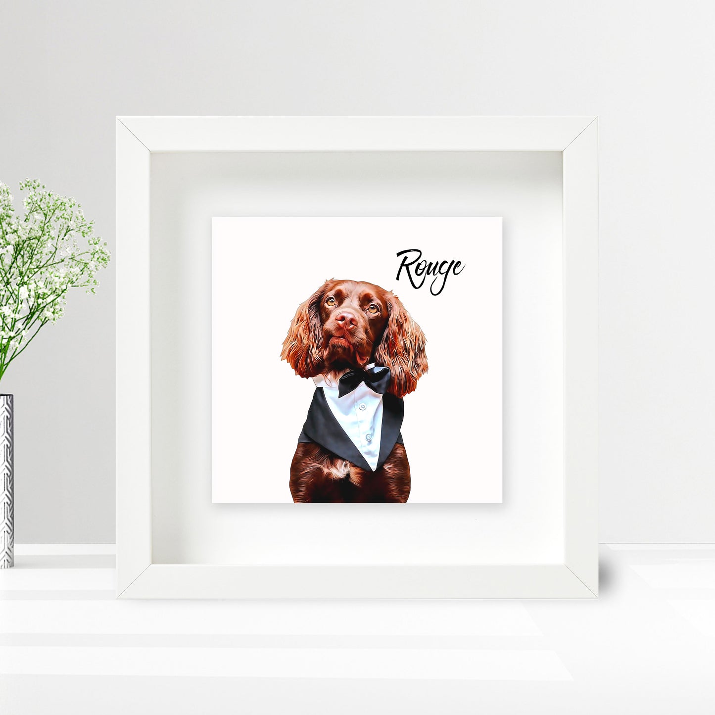 Personalised Pet Dog Cat Brush Portrait Custom Photo Print on Ceramic Tile in Box Frame Gift
