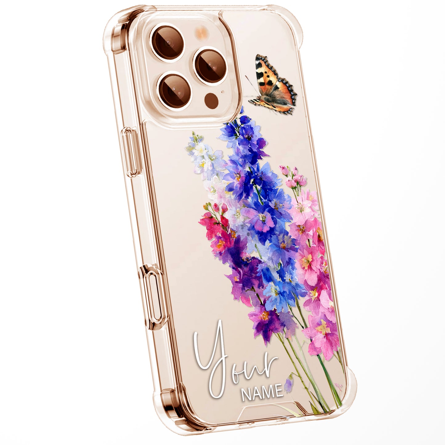 Personalised Floral Phone Case Custom Watercolour Pressed Flowers Luxury Cover, CLEAR Cover Roses iPhone 16 15 13 12 11 Plus Pro Samsung