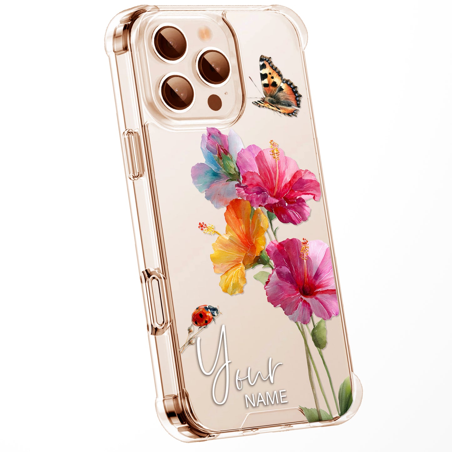 Personalised Floral Phone Case Custom Watercolour Pressed Flowers Luxury Cover, CLEAR Cover Roses iPhone 16 15 13 12 11 Plus Pro Samsung