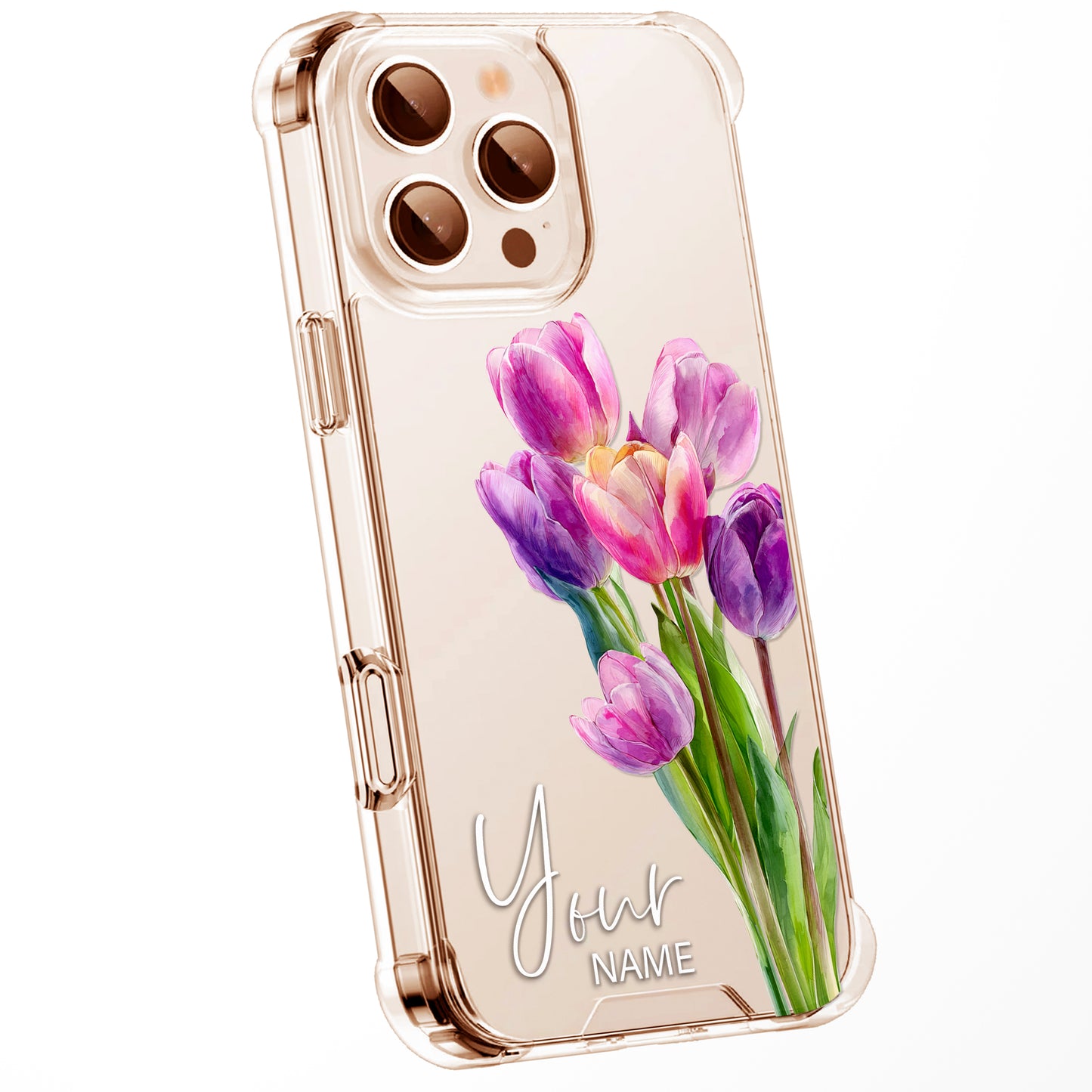 Personalised Floral Phone Case Custom Watercolour Pressed Flowers Luxury Cover, CLEAR Cover Roses iPhone 16 15 13 12 11 Plus Pro Samsung
