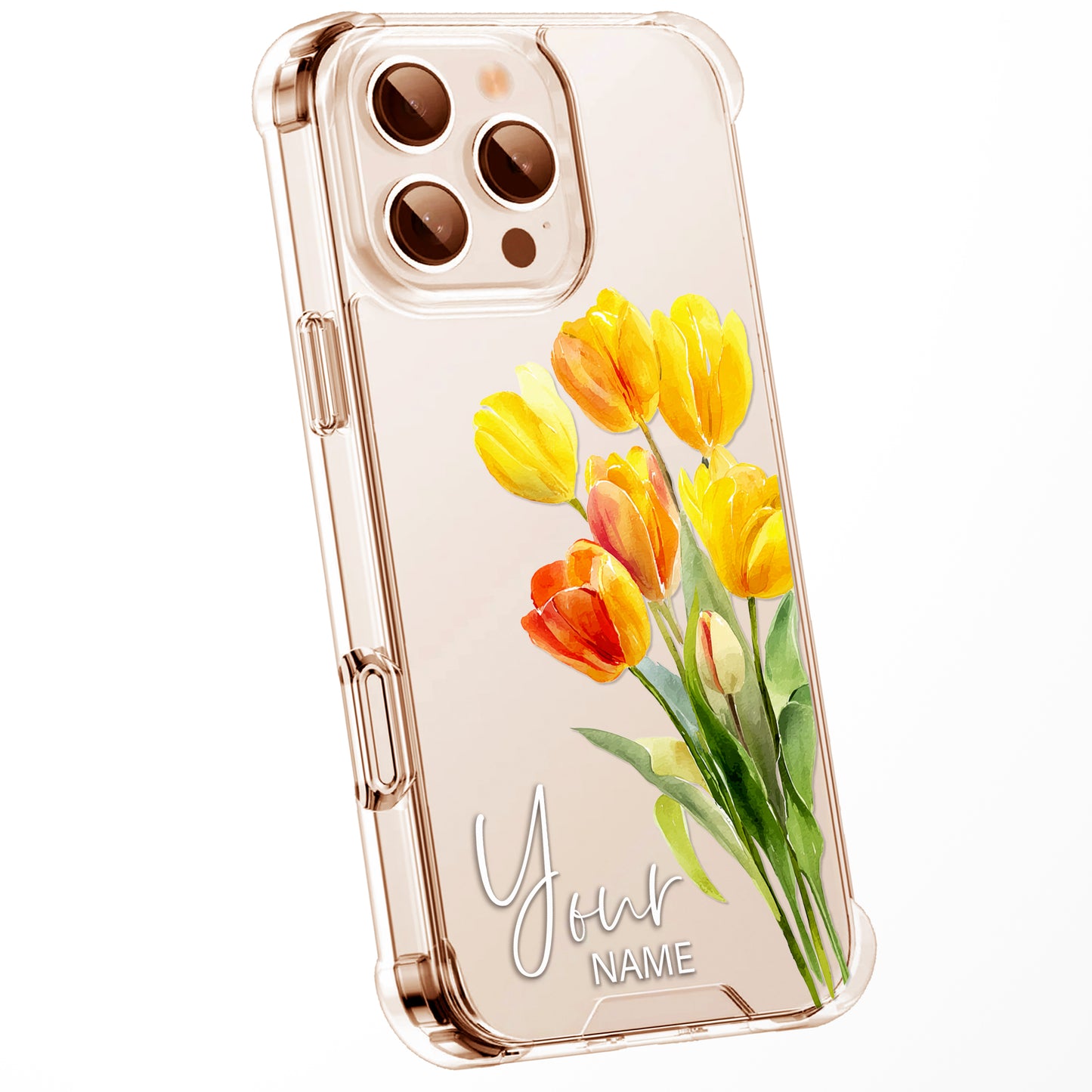 Personalised Floral Phone Case Custom Watercolour Pressed Flowers Luxury Cover, CLEAR Cover Roses iPhone 16 15 13 12 11 Plus Pro Samsung