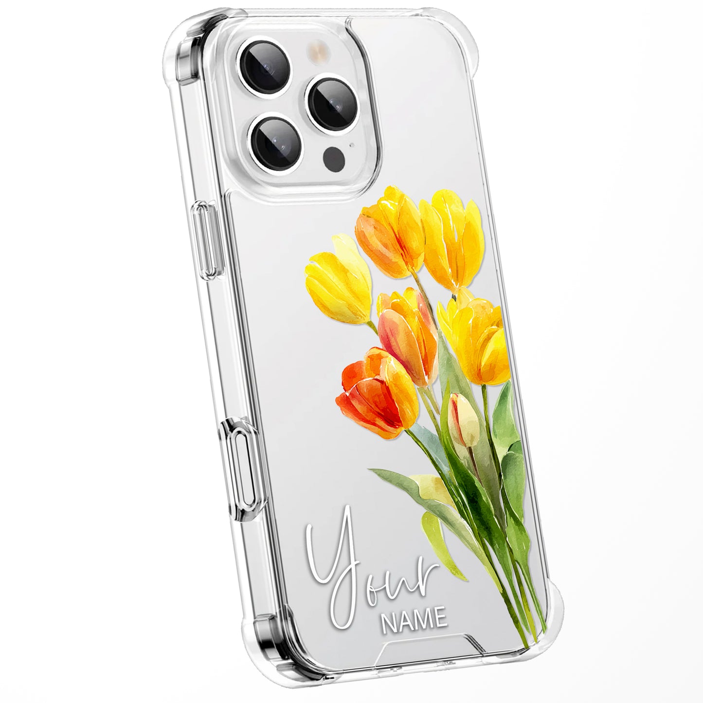 Personalised Floral Phone Case Custom Watercolour Pressed Flowers Luxury Cover, CLEAR Cover Roses iPhone 16 15 13 12 11 Plus Pro Samsung