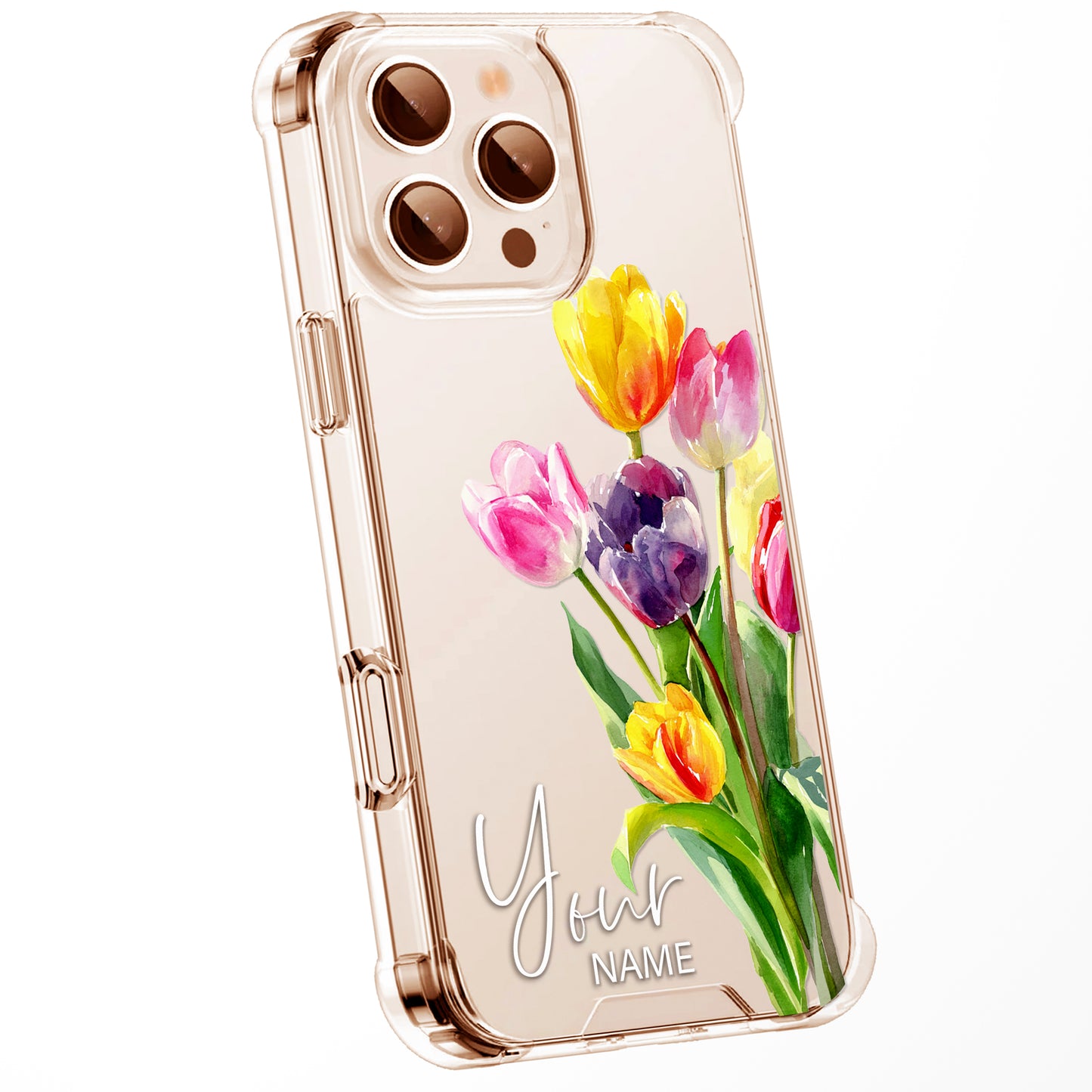 Personalised Floral Phone Case Custom Watercolour Pressed Flowers Luxury Cover, CLEAR Cover Roses iPhone 16 15 13 12 11 Plus Pro Samsung