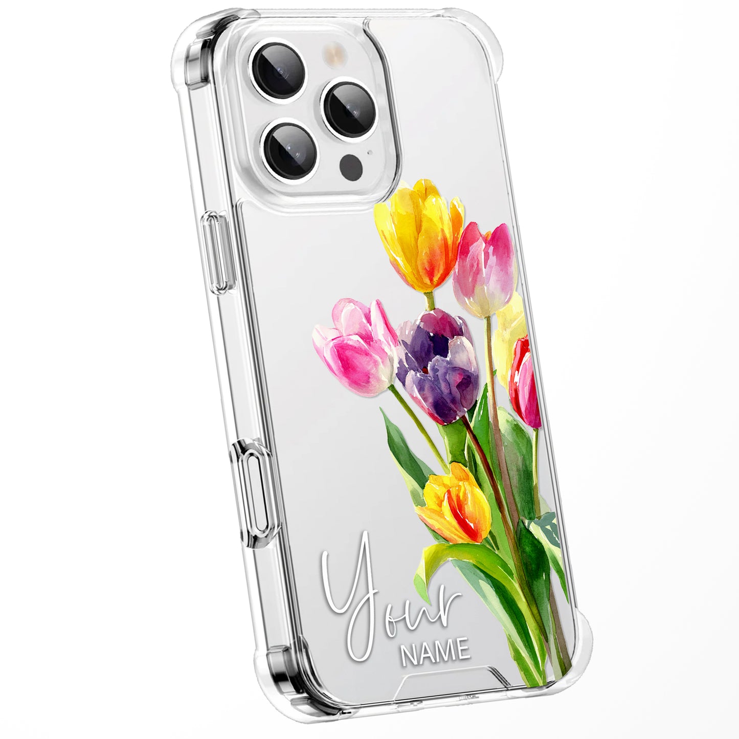Personalised Floral Phone Case Custom Watercolour Pressed Flowers Luxury Cover, CLEAR Cover Roses iPhone 16 15 13 12 11 Plus Pro Samsung