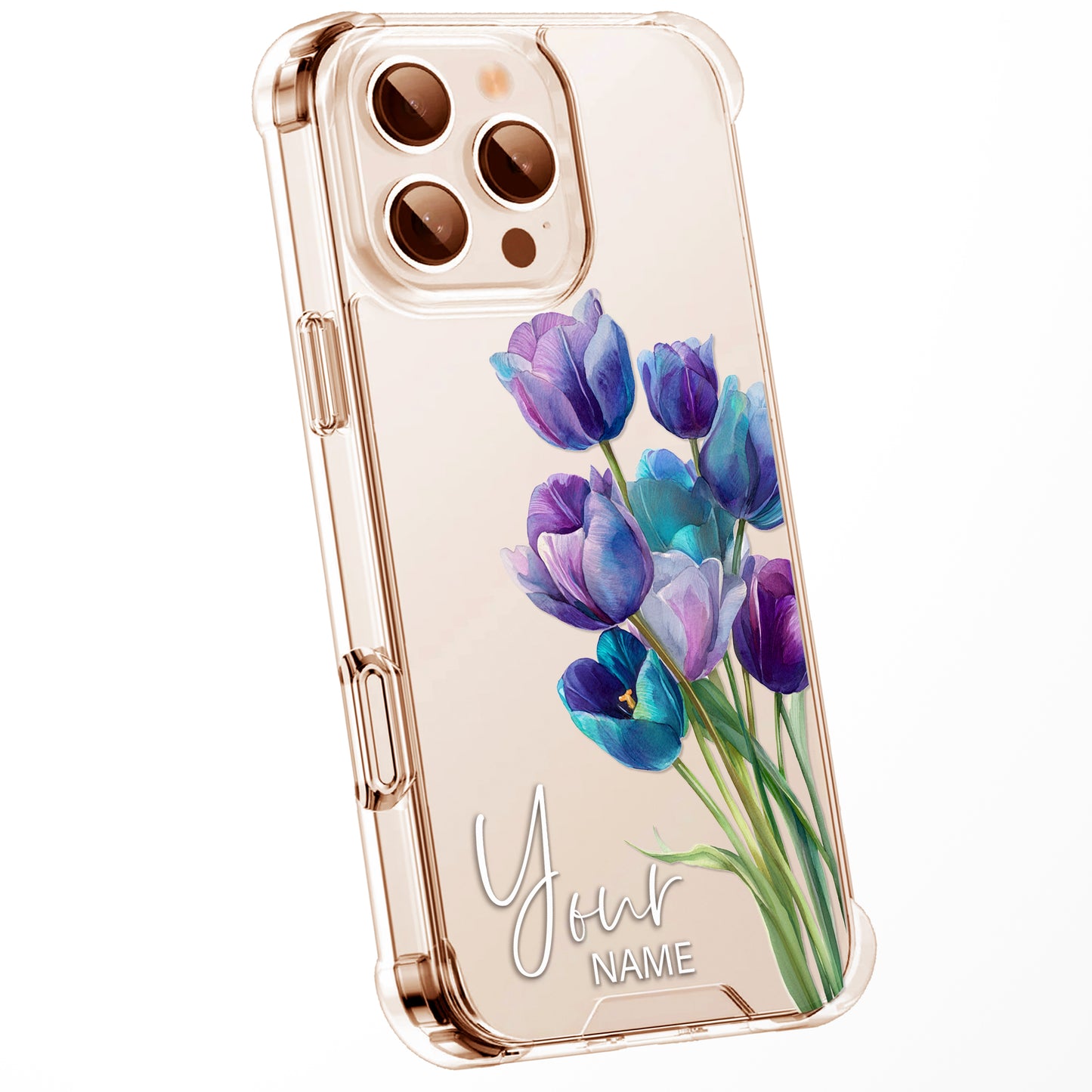 Personalised Floral Phone Case Custom Watercolour Pressed Flowers Luxury Cover, CLEAR Cover Roses iPhone 16 15 13 12 11 Plus Pro Samsung