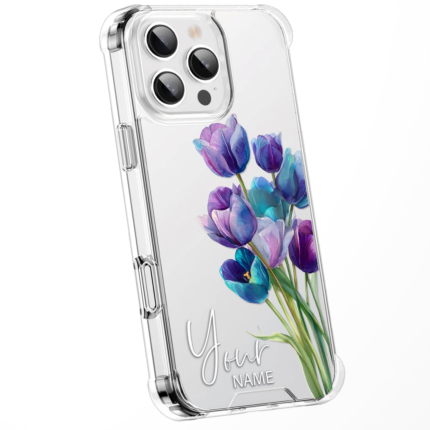 Personalised Floral Phone Case Custom Watercolour Pressed Flowers Luxury Cover, CLEAR Cover Roses iPhone 16 15 13 12 11 Plus Pro Samsung