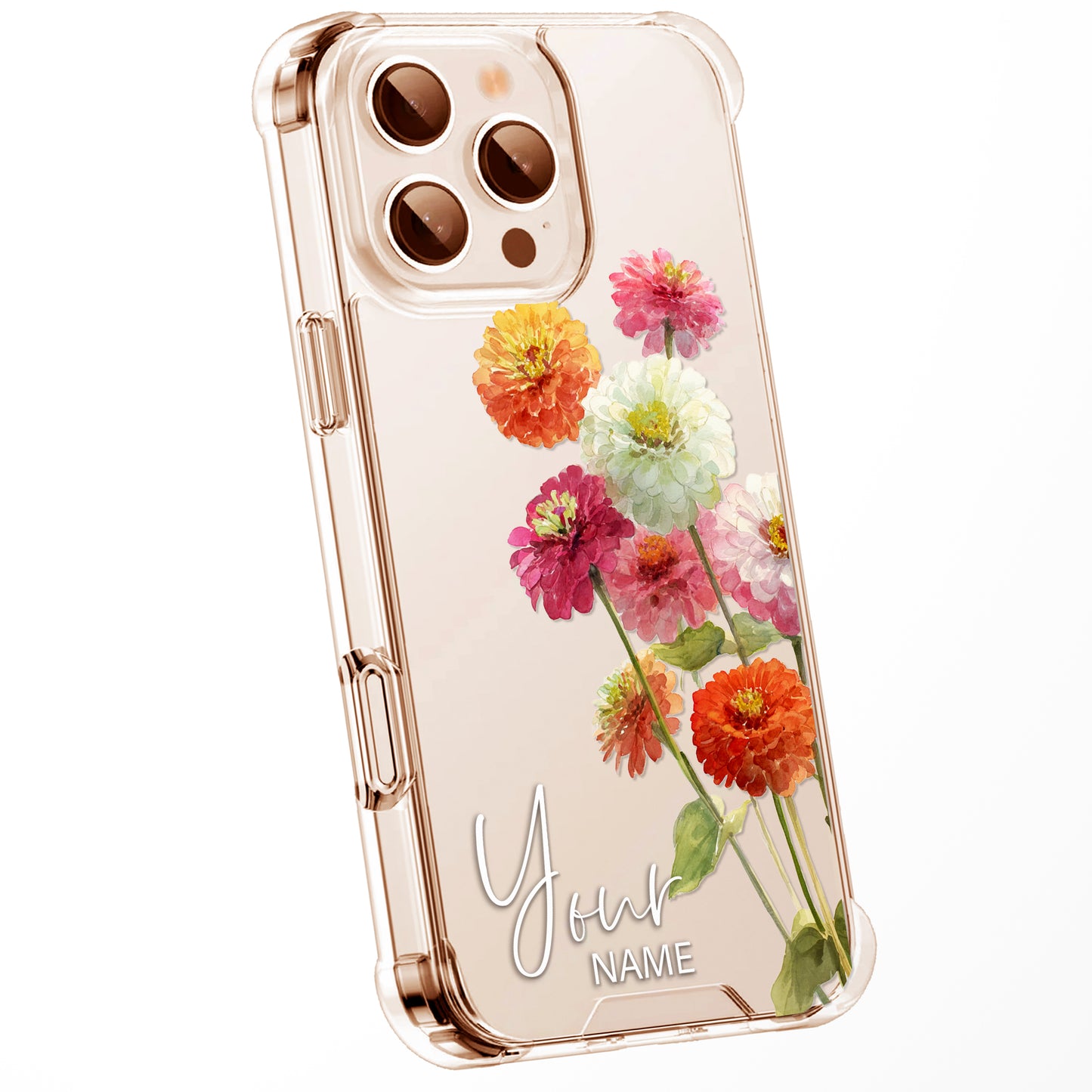 Personalised Floral Phone Case Custom Watercolour Pressed Flowers Luxury Cover, CLEAR Cover Roses iPhone 16 15 13 12 11 Plus Pro Samsung