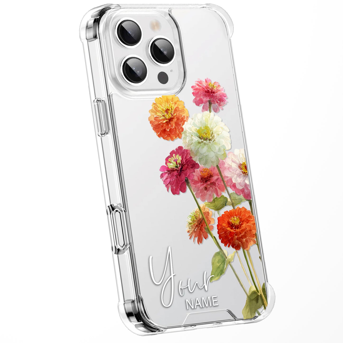 Personalised Floral Phone Case Custom Watercolour Pressed Flowers Luxury Cover, CLEAR Cover Roses iPhone 16 15 13 12 11 Plus Pro Samsung