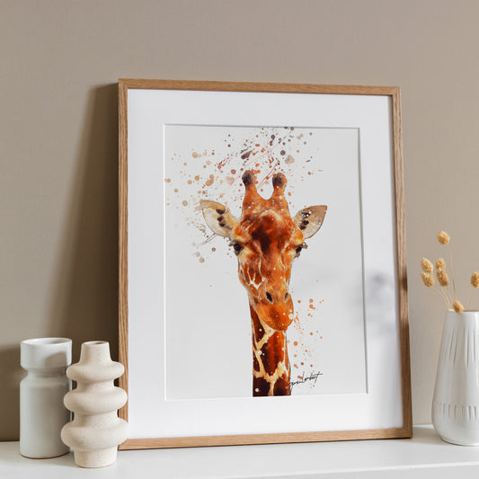 Giraffe Portrait Splatter Style Artwork Fine Art Print (Unframed)