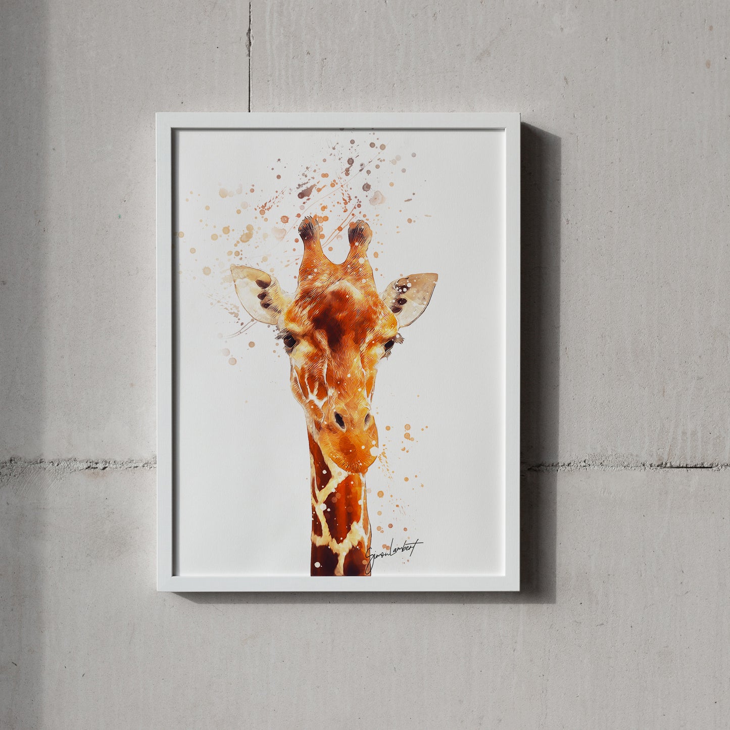 Giraffe Portrait Splatter Style Artwork Fine Art Print (Unframed)