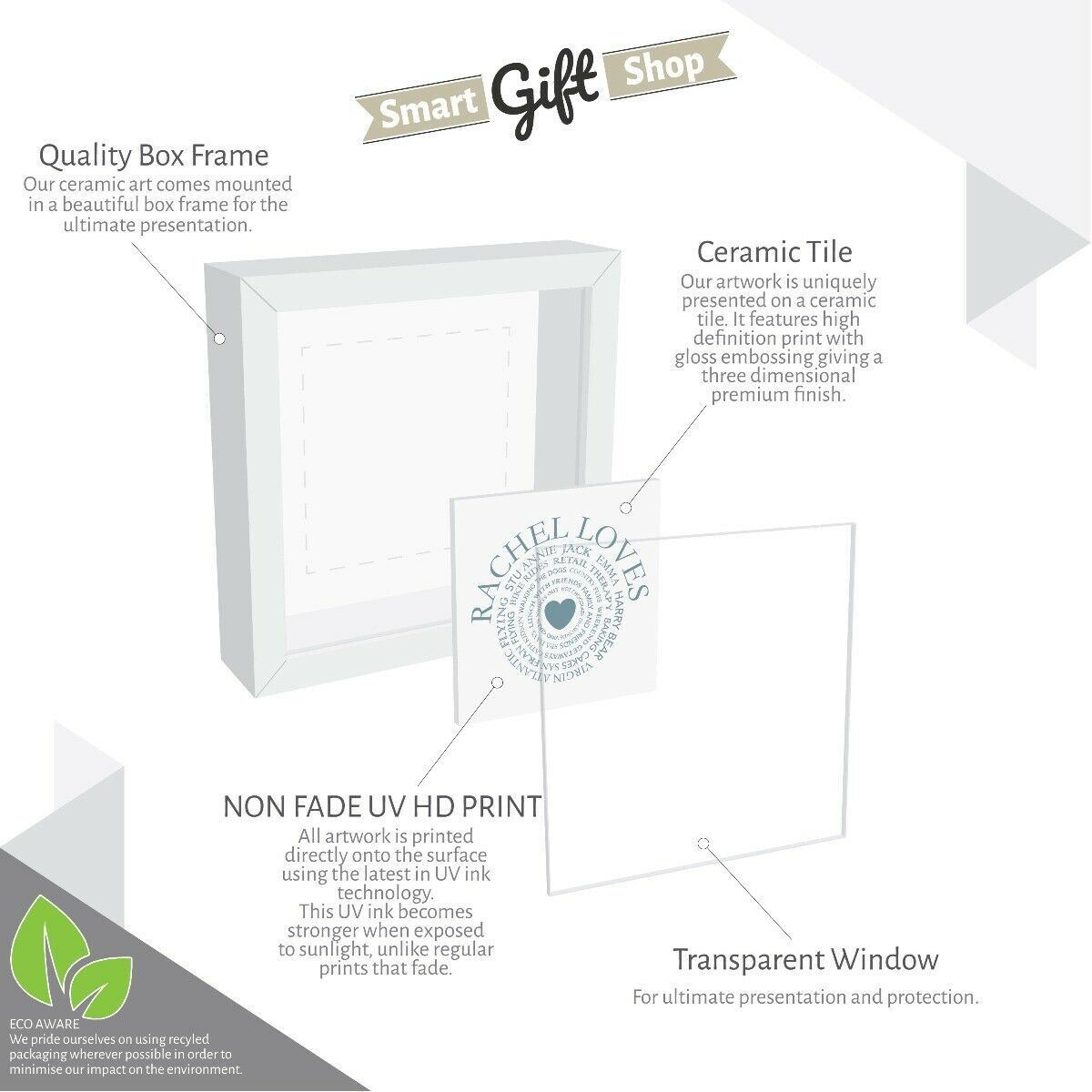 Personalised Pet Dog Cat Brush Portrait Custom Photo Print on Ceramic Tile in Box Frame Gift