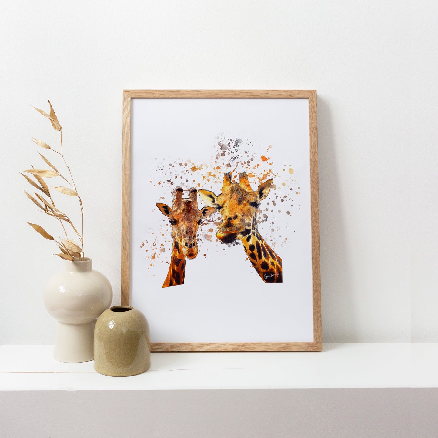 Giraffe Portrait Splatter Style Artwork Fine Art Print (Unframed)