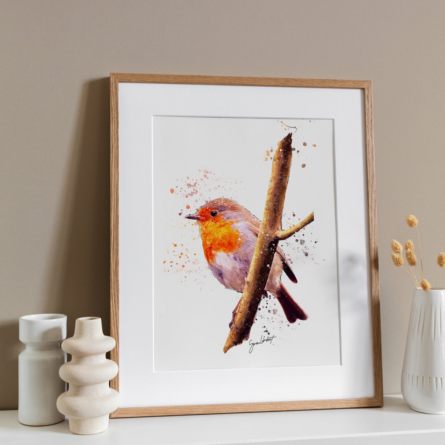 Robin Portrait Splatter Style Artwork Fine Art Print (Unframed)