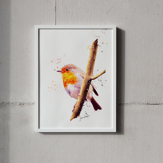 Robin Portrait Splatter Style Artwork Fine Art Print (Unframed)