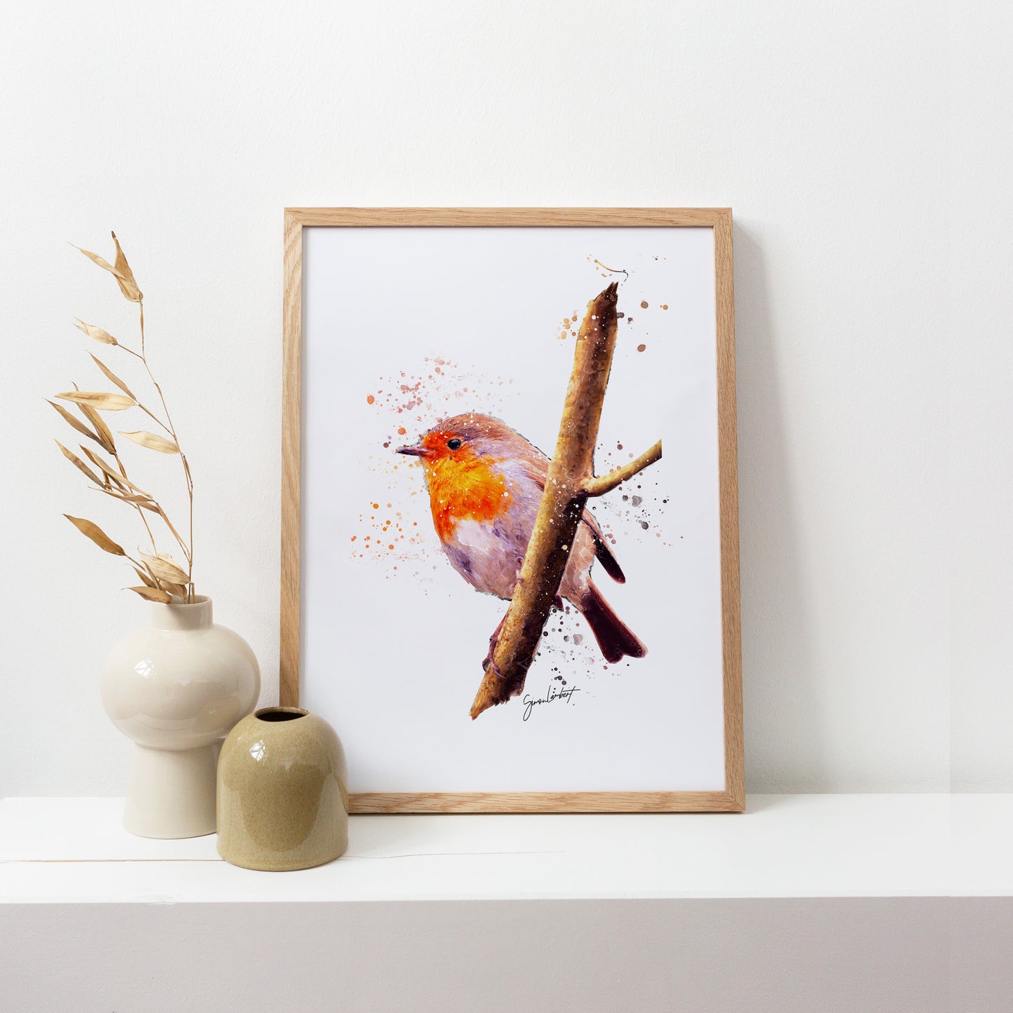 Robin Portrait Splatter Style Artwork Fine Art Print (Unframed)