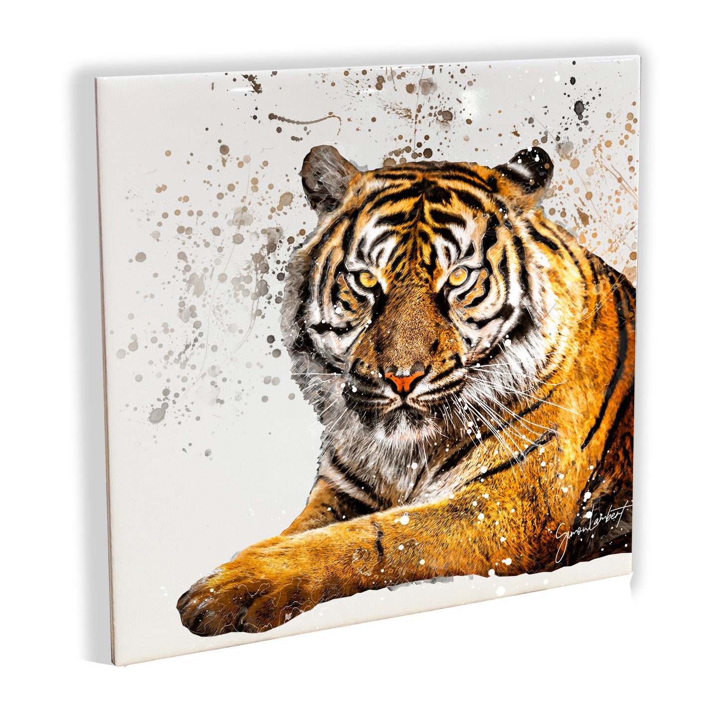 Tiger Portrait Brush Splatter Style Artwork - Framed CERAMIC TILE Art