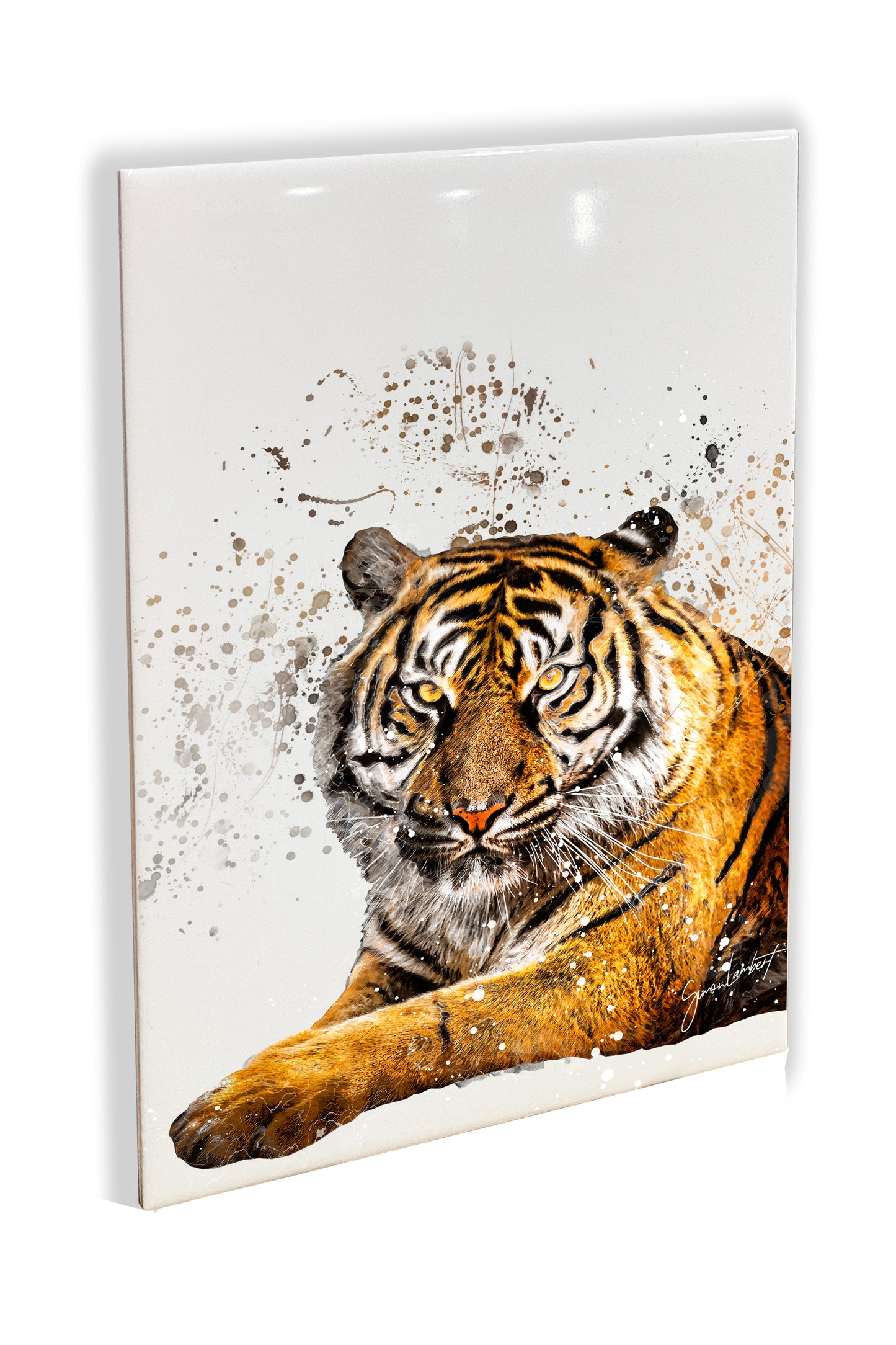 Tiger Portrait Brush Splatter Style Artwork - Framed CERAMIC TILE Art