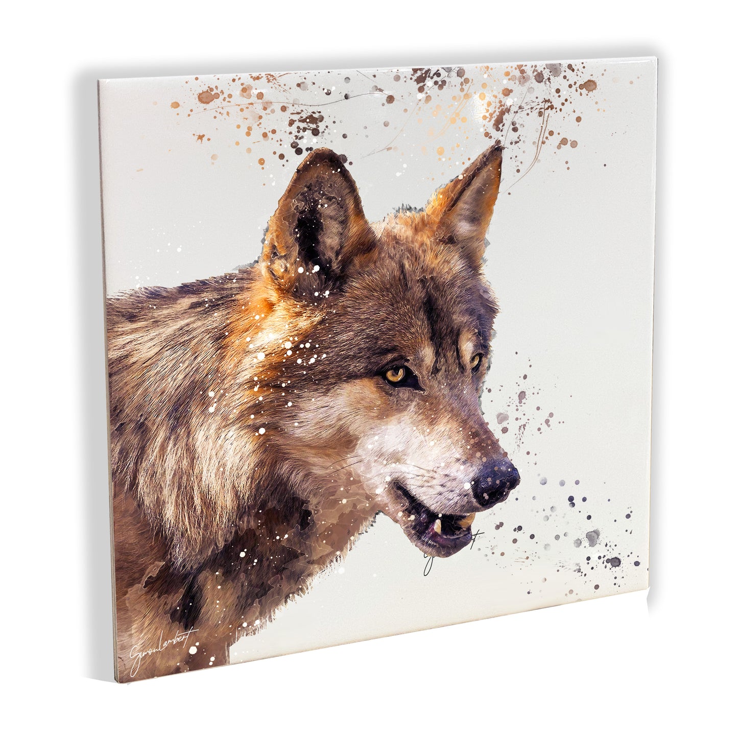 Wolf Portrait Brush Splatter Style Artwork - Framed CERAMIC TILE Art