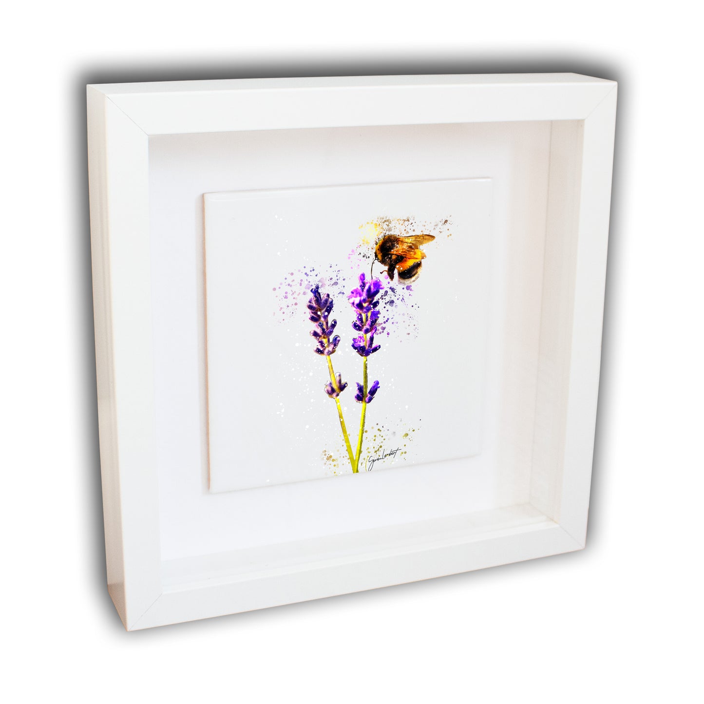 Bumblebee Portrait Brush Splatter Style Artwork - Framed CERAMIC TILE Art