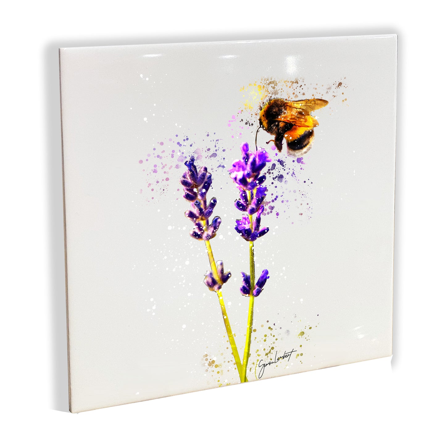 Bumblebee Portrait Brush Splatter Style Artwork - Framed CERAMIC TILE Art