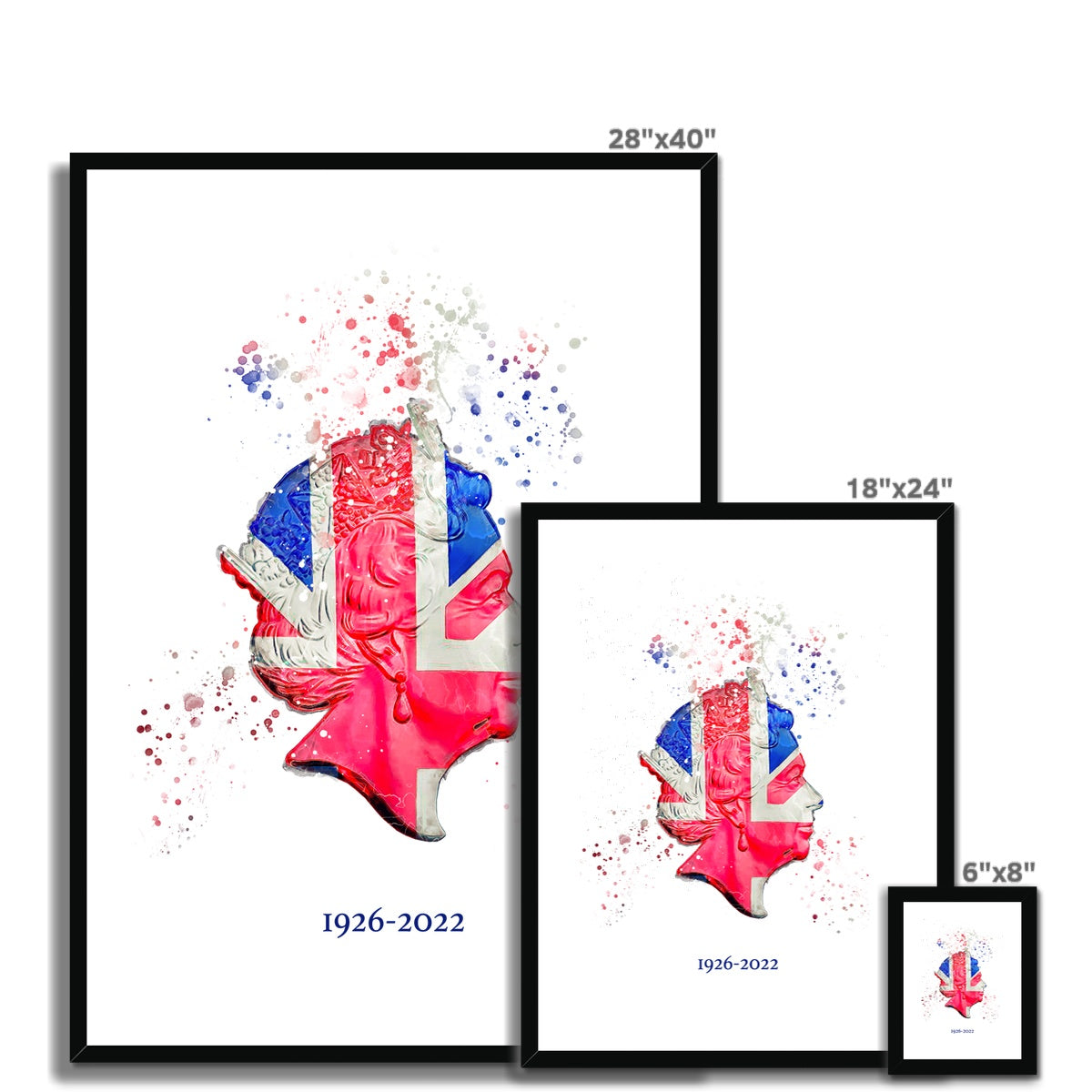 Queen Elizabeth II Commemorative Splatter Artwork Framed & Mounted Print
