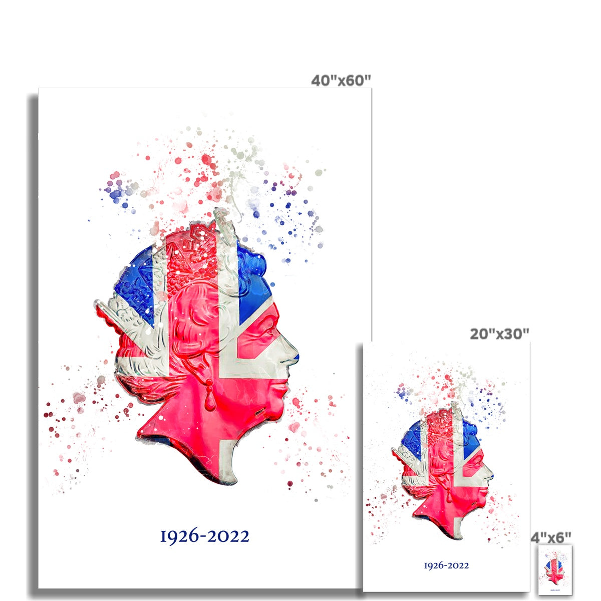 Queen Elizabeth II Commemorative Splatter Artwork Fine Art Print (Unframed)