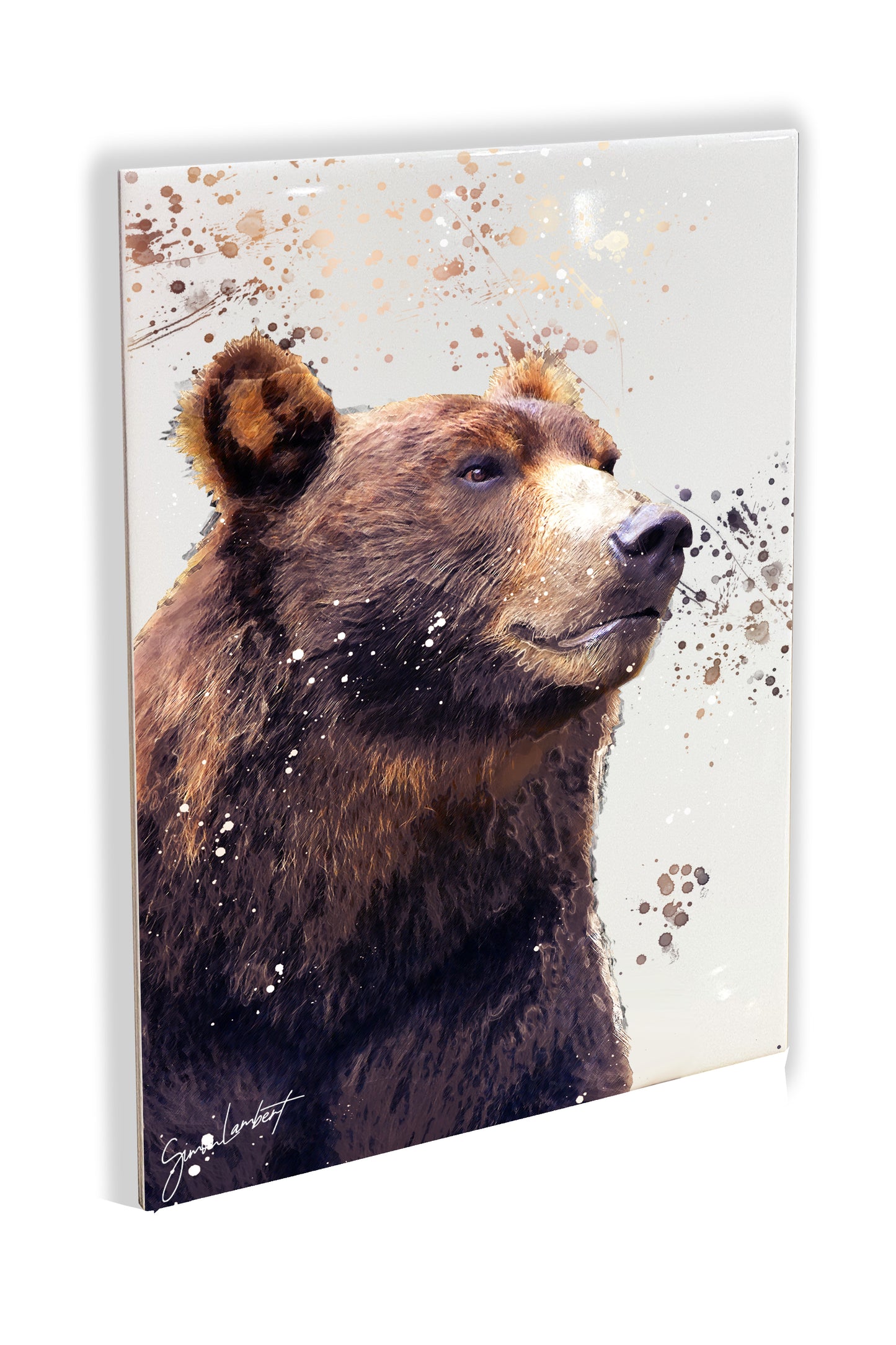 Bear Portrait Brush Splatter Style Artwork - Framed CERAMIC TILE Art
