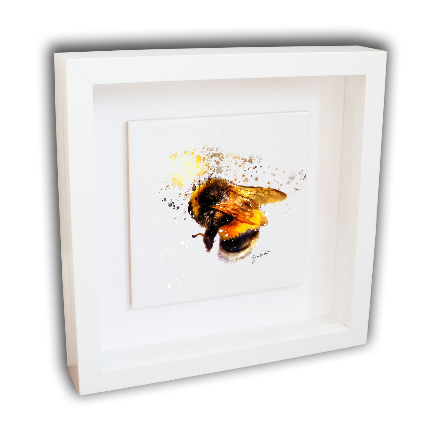 Bumblebee Portrait Brush Splatter Style Artwork - Framed CERAMIC TILE Art