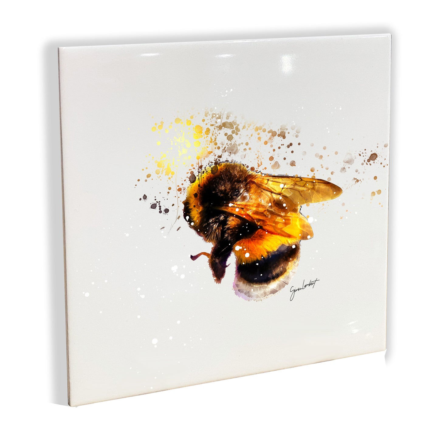 Bumblebee Portrait Brush Splatter Style Artwork - Framed CERAMIC TILE Art