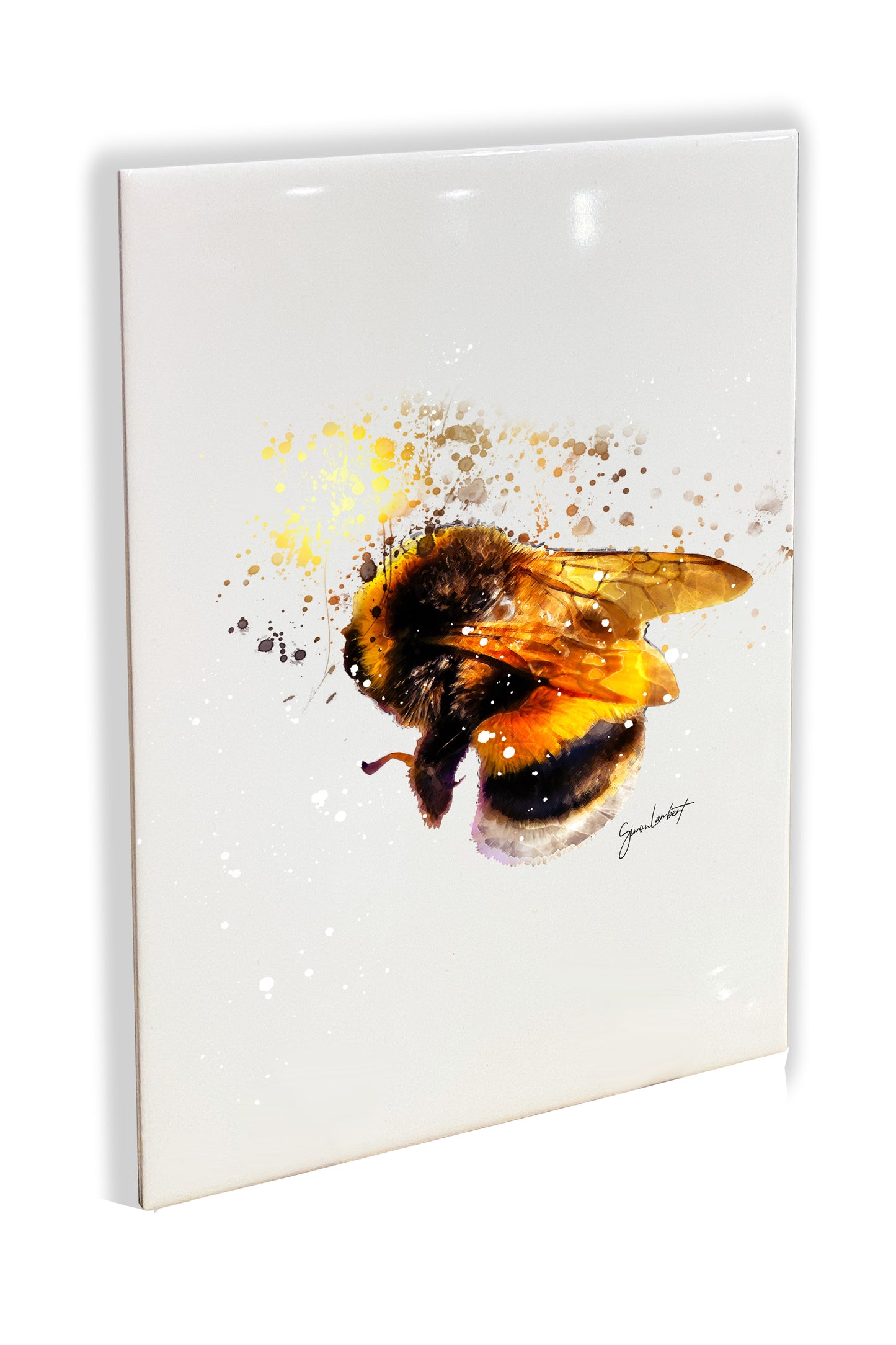 Bumblebee Portrait Brush Splatter Style Artwork - Framed CERAMIC TILE Art