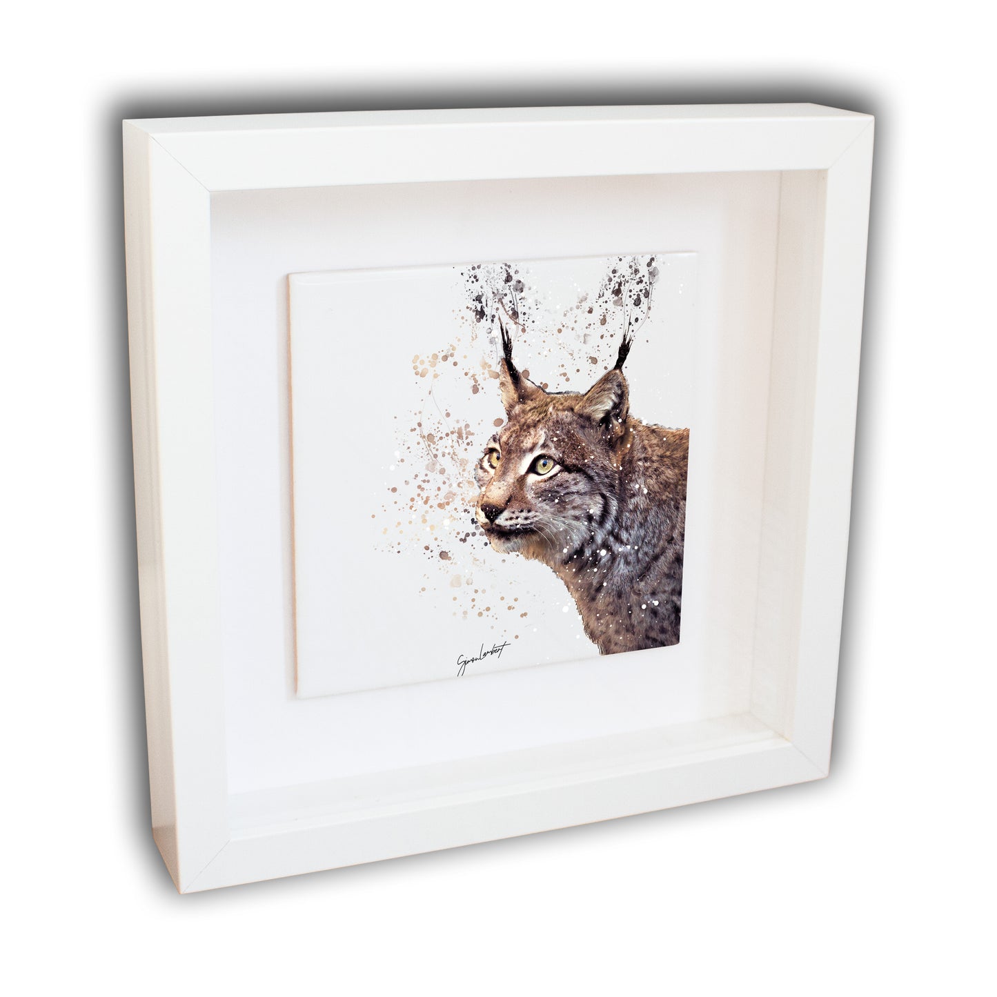 Bobcat Portrait Brush Splatter Style Artwork - Framed CERAMIC TILE Art