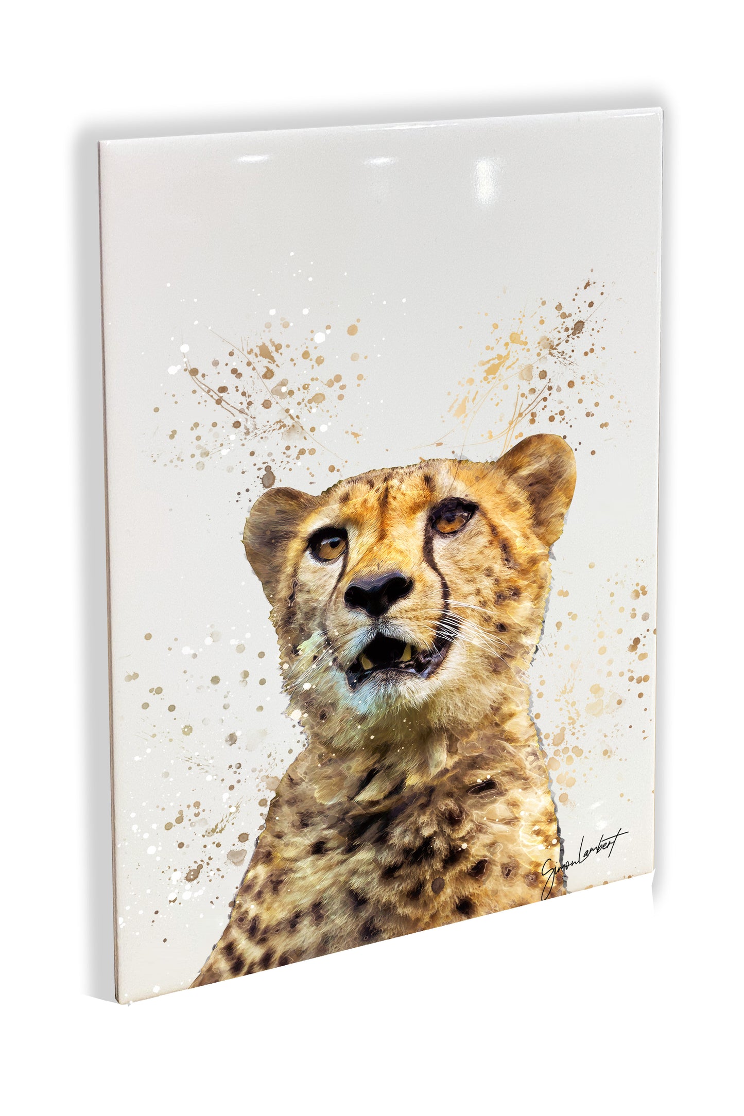 Cheetah Portrait Brush Splatter Style Artwork - Framed CERAMIC TILE Art