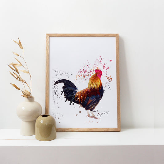 Cockerel Portrait Splatter Style Artwork Fine Art Print (Unframed)