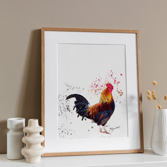 Cockerel Portrait Splatter Style Artwork Fine Art Print (Unframed)