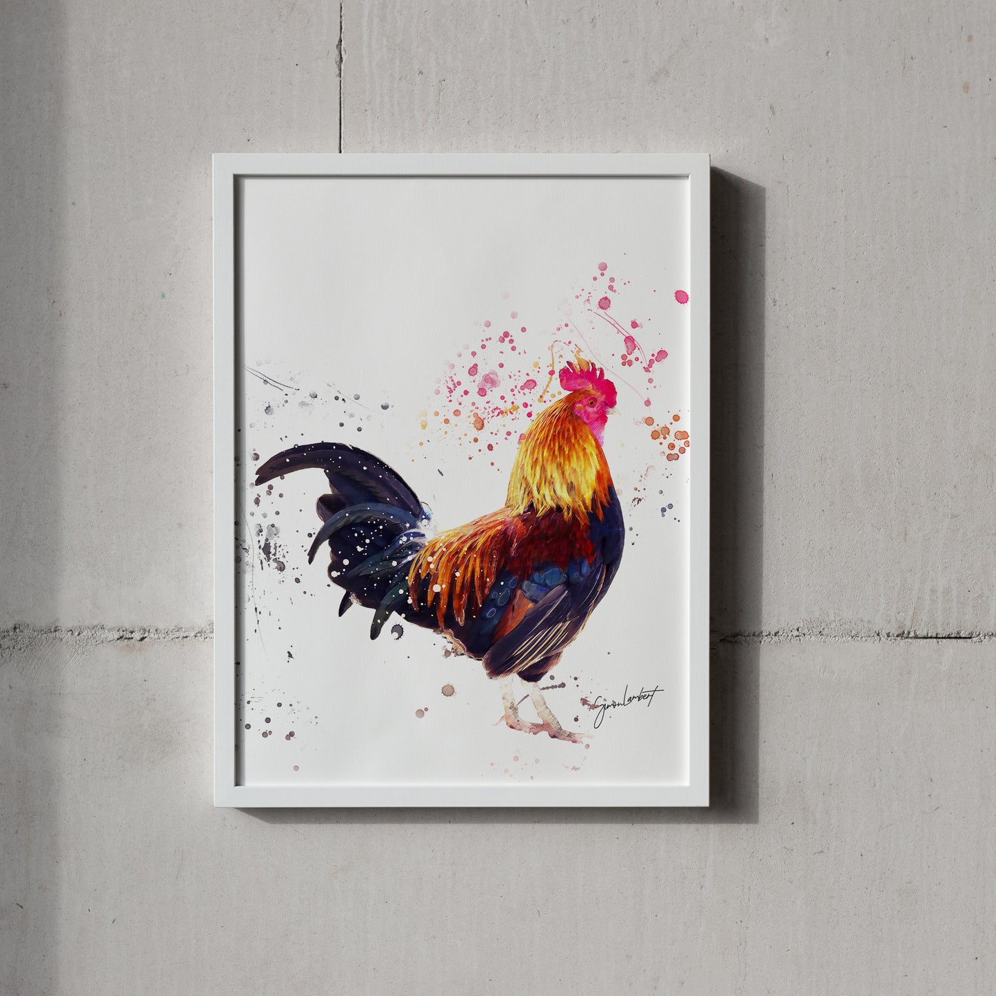 Cockerel Portrait Splatter Style Artwork Fine Art Print (Unframed)