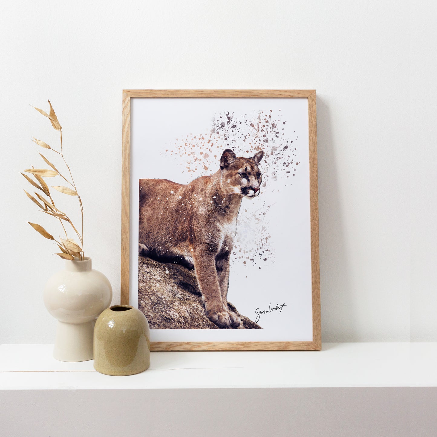 Cougar Portrait Splatter Style Artwork Fine Art Print (Unframed)