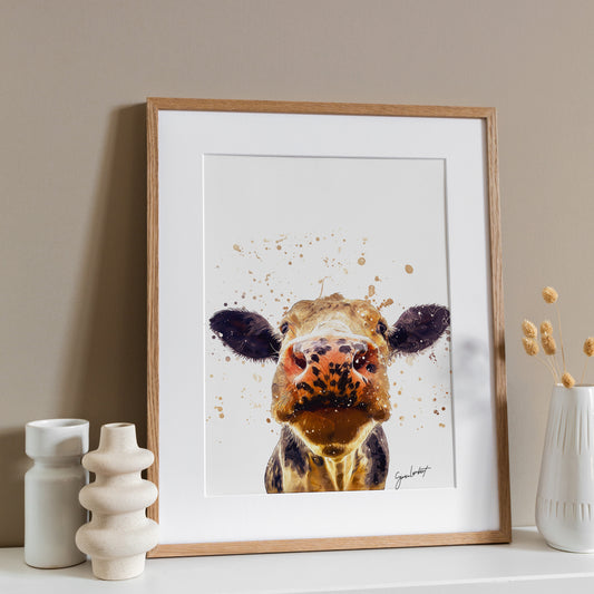 Cow Portrait Splatter Style Artwork Fine Art Print (Unframed)